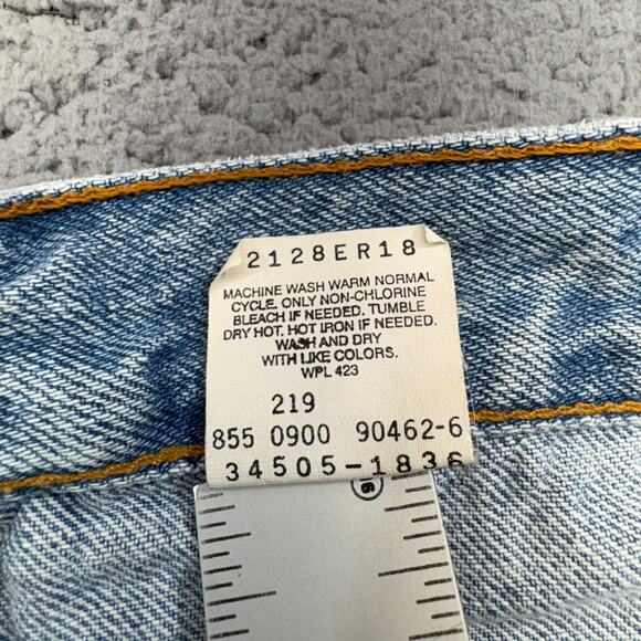 VINTAGE Levis 505 Shorts Men 31 Blue Denim Red‎ Tab 90s Raw Jorts Batwing Y2K - Picture 4 of 12